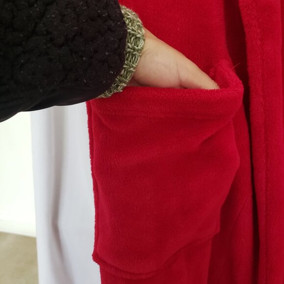 Unisex Red Long Sleeve Thick Warm Long Robe - Picture 7 of 13